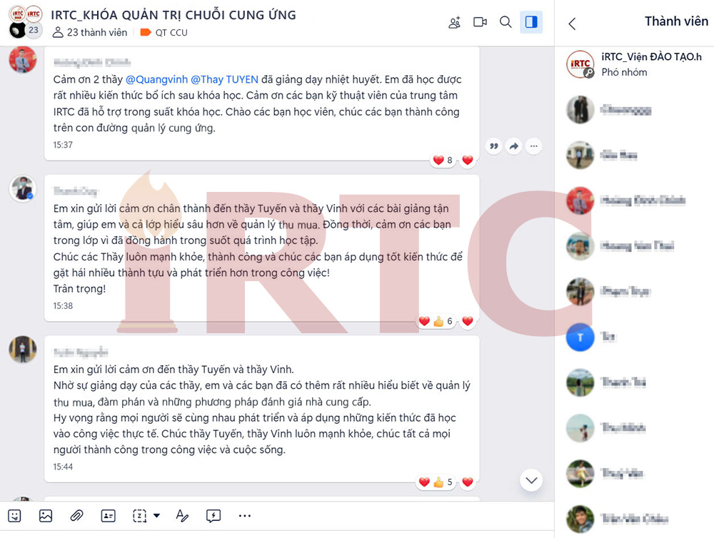 Cảm nhận của học viên về khóa học quản trị chuỗi cung ứng tại IRTC