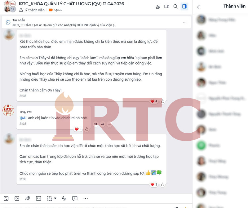 Cảm nhận của học viên về khóa học quản lý chất lượng